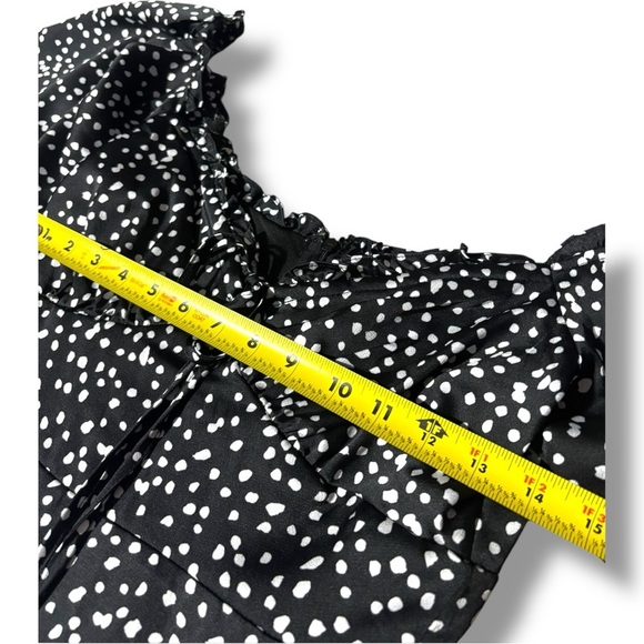 She + Sky Black and White Polka Dot Ruffled Front Tie Long Sleeve Mini Dress - Picture 10 of 16